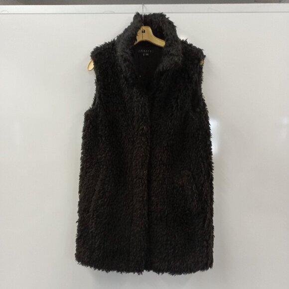 Women's Theory Black Faux Fur Vest Size P/TP - Picture 1 of 6